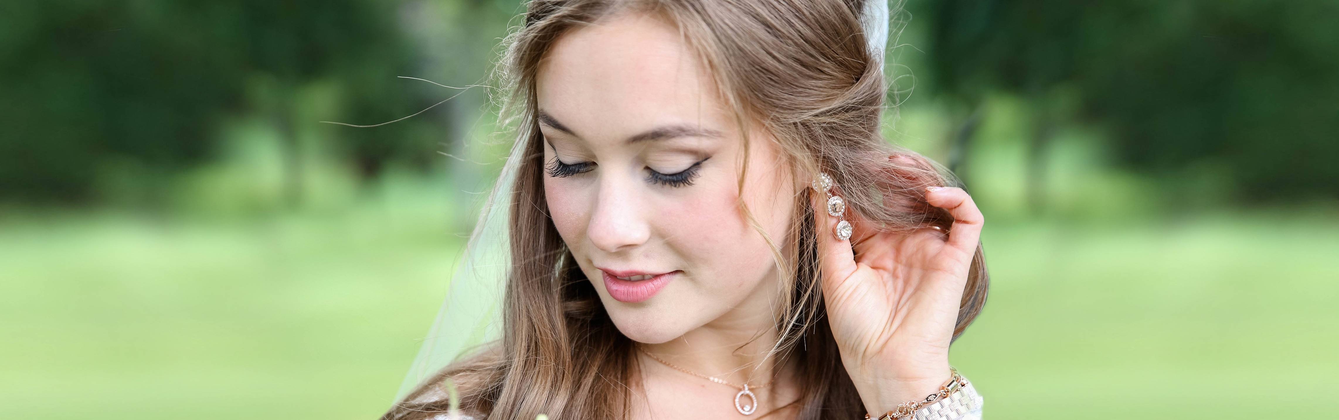 bride looking down smiling